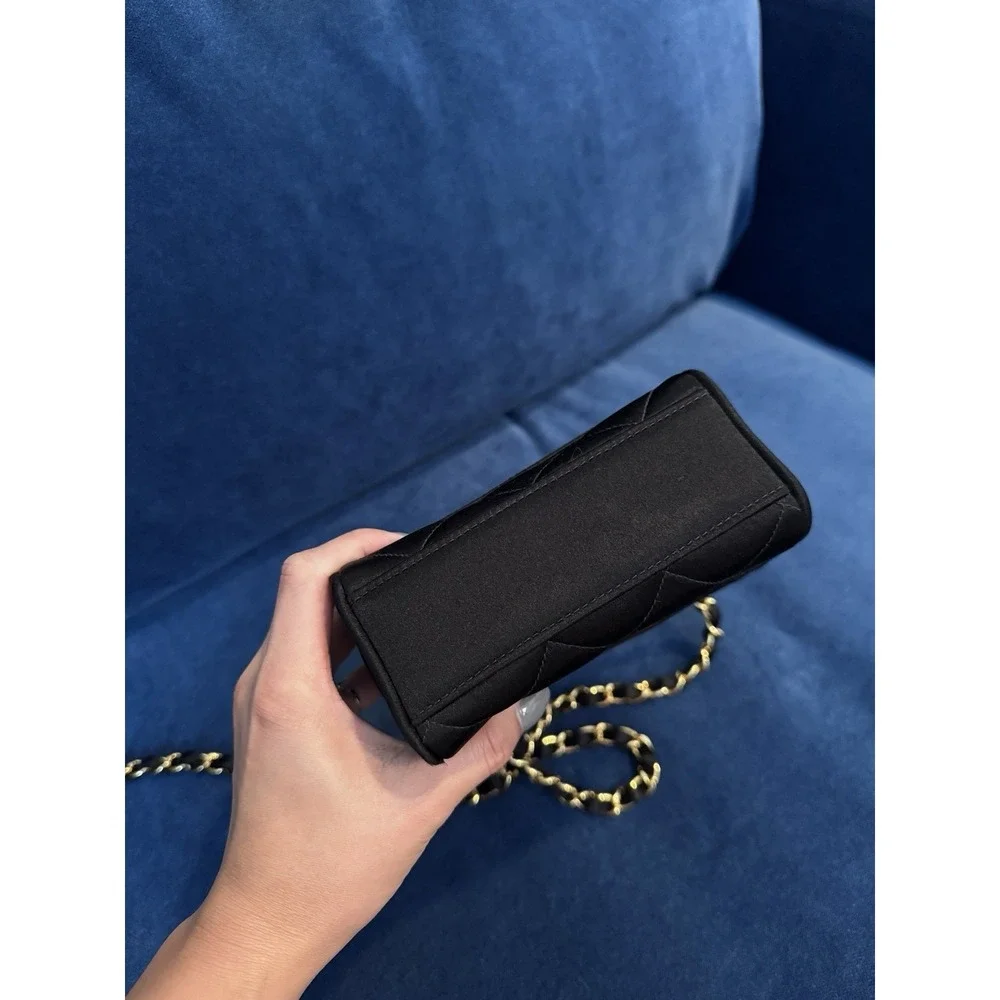 Vintage Chanel Black Satin Mini Square‎ flap Crossbody Bag